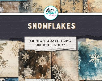Sneeuwvlokken, 50 digitaal papier, achtergronden voor plakboek, 8,5 x 11, commercieel gebruik, instant download