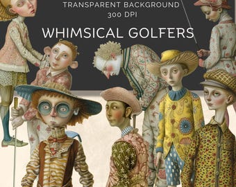 Wunderliche Golfer Clipart, Witzige Golf, Aquarell PNG, Scrapbooking, Junk Journals, Kartenherstellung, kommerzielle Nutzung, wunderliche Zeitschrift Ephemera