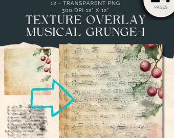 Grunge Musical Texture Overlay, Scrapbook Ephemera (Digital Download)