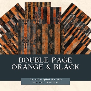 Vintage Orange and Black background paper, distressed digital paper, junk journal supplies, pattern Collage Sheet, halloween pattern designs