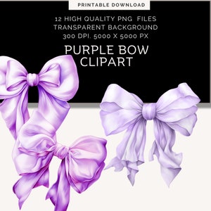 Fiocchi viola acquerello / Fiocco clipart lilla / Fiocco nastro clip art / Regalo / Fiocco viola / Papillon PNG / Fiocco compleanno acquerello / Nastro PNG