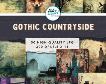 Gotische pagina's voor een junk journal, set digitale aquarelpapieren
