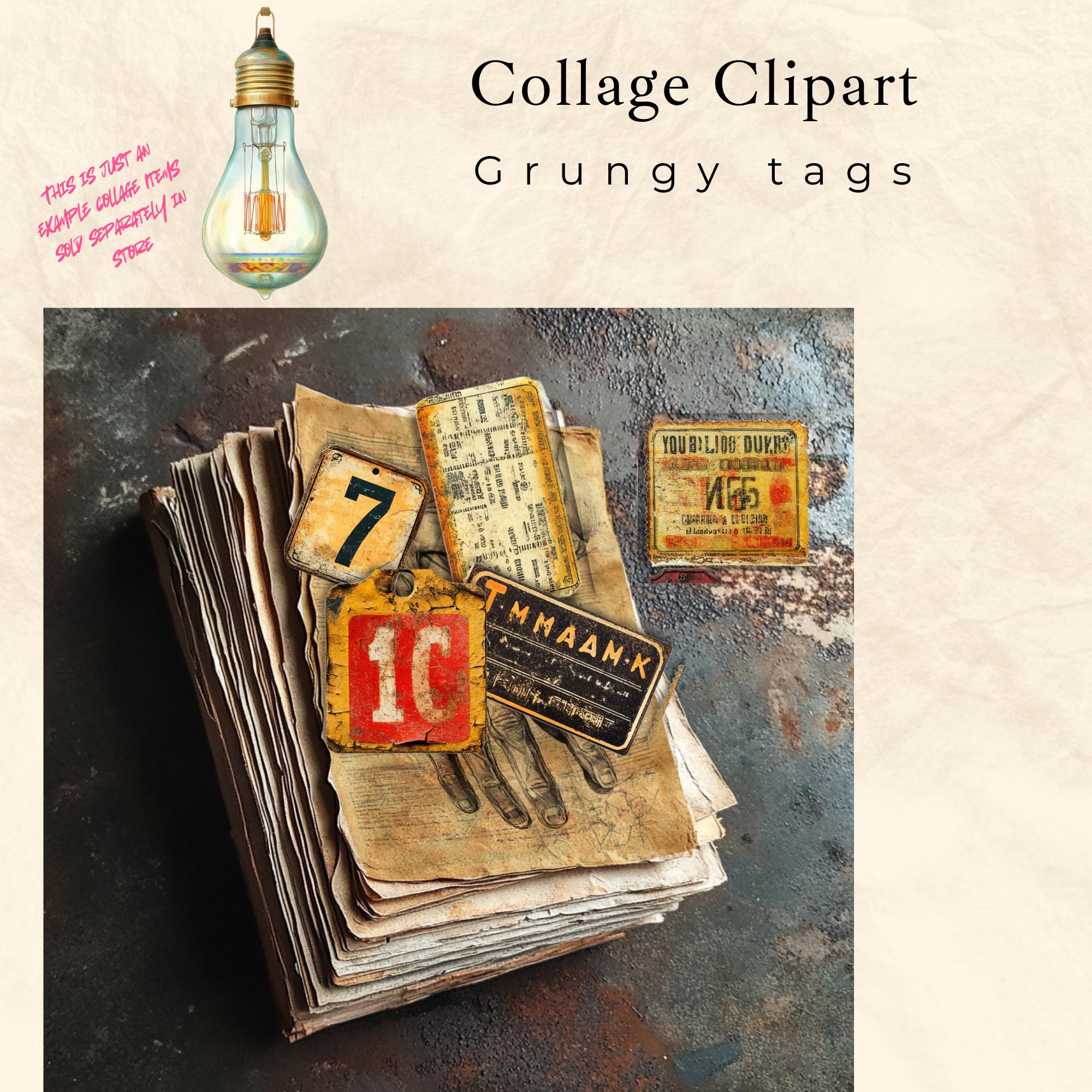 Grungy Tags Ephemera, Grunge Distressed Numbers Junk Journal ...
