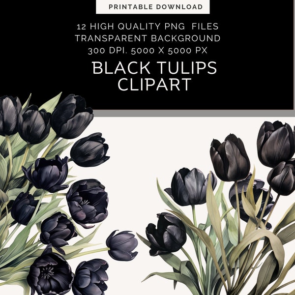 Black Tulips Clipart | Digital Download | Easter Clipart | spring flowers Png | Floral Png | Flower Clipart Png | watercolour clipart