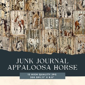 Horse Junk Journal Pages, appaloose horse journal, Animal Printable Scrapbooking Pages, Vintage Junk Journal, Farm Ephemera, commercial use