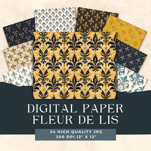 Modèle sans couture fleur de lys, papier numérique - Fleur de lys, fournitures de scrapbooking, papier journal indésirable, Québec, France, papier de découpage