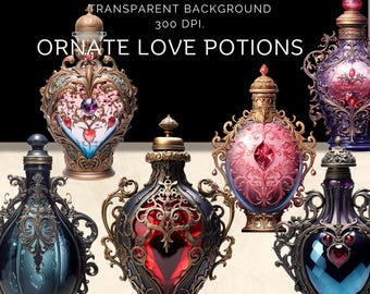 Victorian Gothic Love Potion Clipart | Ornate PNG, Valentines (Digital Download)