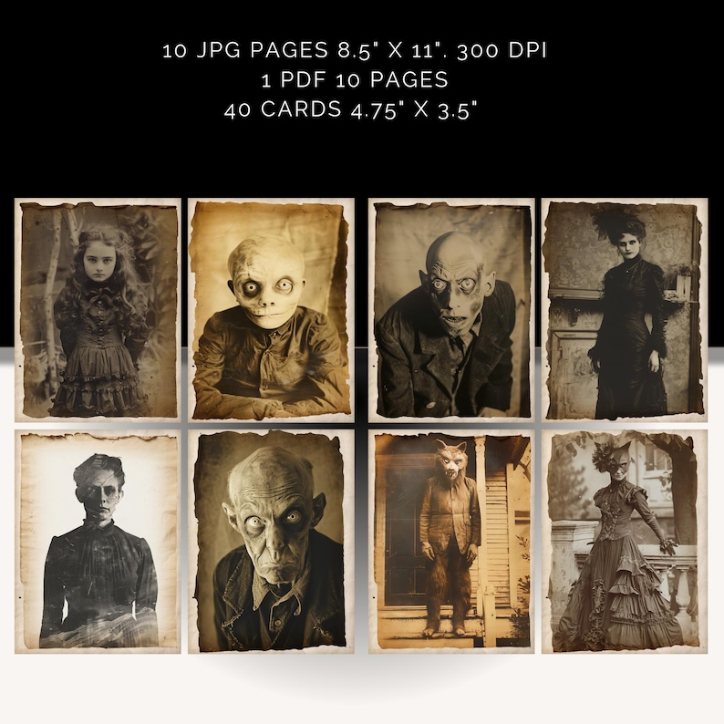 Victorian Vintage Halloween Photographs | Digital Collage Sheet | Creepy Antique photos | Junk journals ephemera | mixed media collage