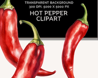 Chili Pepper Clipart | Chili Png | hot pepper watercolor | Hot Pepper download | Chili Pepper Png | high resolution |instant download