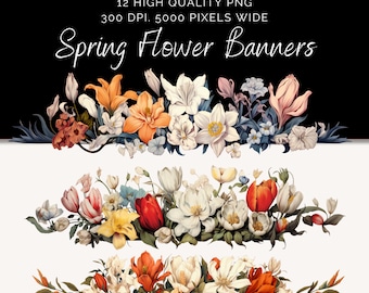 Bordo floreale / Clipart di fiori PNG / Fiori estivi ad acquerello / Cornice floreale primaverile / Bordi / Inviti di fiori per matrimoni / Banner di fiori