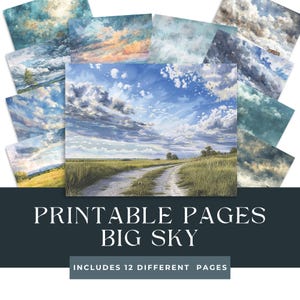 Grandes fundos de paisagens do céu | Fundos de diário de lixo | Ephemera aquarela desgastada | cenário de colagem de arte do céu | Paisagens de belas artes