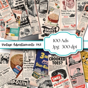 Vintage tijdschriftadvertentiespakket | Digitale papers uit de jaren 50 | Shabby-chic printables | Efemere plakboeken | Benodigdheden voor ongewenste tijdschriften