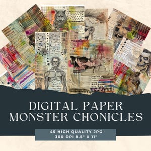 Monster Chronicle digital paper, Scientific Journal, digital scrapbooking, Monstrous Anatomy scrapbook, scientific notebook of Peculiarities