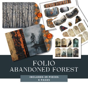 Kit de diario basura de Abandoned Forest / Efímeras imprimibles / Tríptico de Abandoned Forest / Efímeras y folios de Forest / Bolsillos combinables