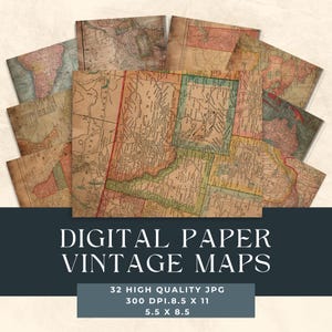 Vintage Maps Digital Paper, Antique Maps, Digital Paper, aethentic World Map, Scrapbook Paper Pack, Collage and Card making supplies