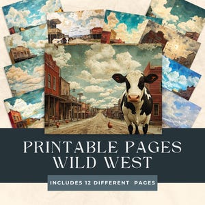 Wild West Adventure achtergrondpapier, vintage western Klondike, afdrukbare ephemera, vintage cowgirl, oude woestijn plakboek, collagevel