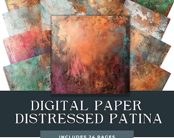 Distressed Patina | Digital Paper | scrapbook paper | backgrounds | grunge copper and patina blue | antique copper textures