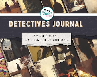 Vintage detektiv skräpjournalsidor | Digitalt scrapbook-papperskit | Utskrivbar brottsutredning | Sanna brott | Retro collageark