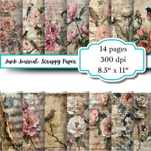 floral Junk Journal Pages | Junk Journal Kit | Printable Paper | Digital Paper | Scrapbook Supplies | Journaling Supplies | scrappy papers