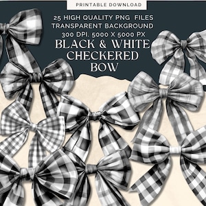 25 black and white Checkered Coquette bow png, Coquette Bow Png,  B&W bow png, soft girl aesthetic png, Digital Download, coquette bow