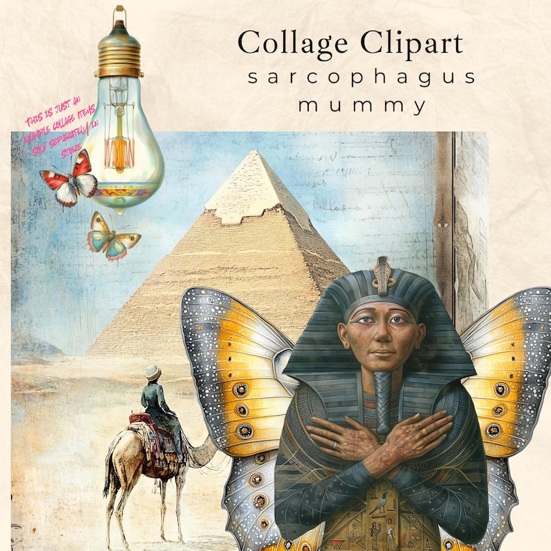 Whimsical sarcophagus mummy, Fussy Cut | peculiar, creepy People Ephemera,egyptian collage supplies, scrapbooking, creative art card making