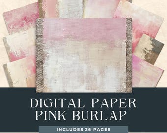 Pink and cream Textures Burlap, background digital papers, Linen texture paper,Jute digital background, Printable Burlap Paper, Fabric Paper