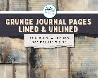Grunge Journal Page: 24 double papers, lined and unlined, journals and collage