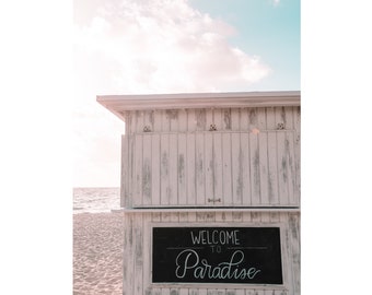 Beach Digital Print, Welcome to Paradise, Instant Download, Wall Art, Beach House Decor, Minimalist, Nature, Sand, Ocean, Printable, Miami