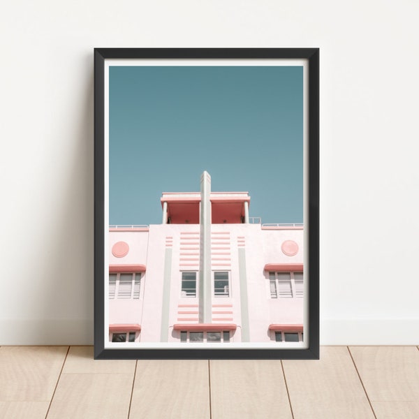 Miami Art Deco, Ocean Drive, Beach, Instant Download, Digital Print, Printable, Downloadable, Neutral, Minimalist, Pastel, Pink