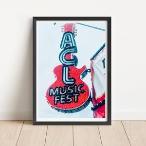 ACL, Austin City Limits, Gitarre Neon Schild, Austin Digitaldruck, Texas Wandkunst, Musik Dekor, Zilker Park, Musik Festival, Austin ACL, Texas