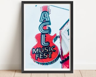 ACL, Austin City Limits, Guitar Neon Sign, Austin Digital Print