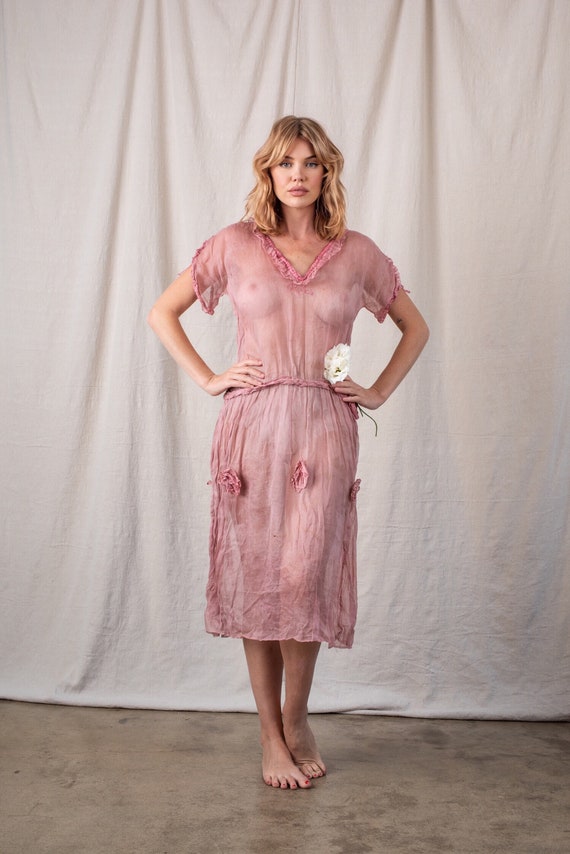 1920s Pink Sheer Organza Dress