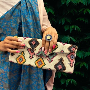 Badami Clutch - Handmade Vibrant Beaded Clutch with Diamond Pattern