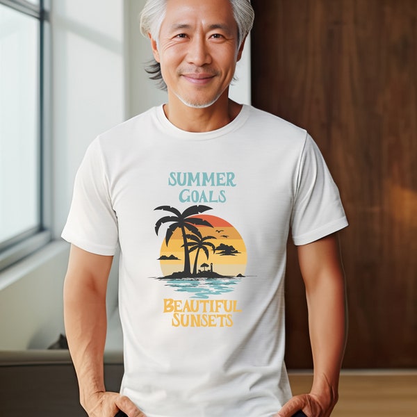 Summer Goals Beautiful Sunsets Shirt,Beachy Vibes,Sun Shirt,Palm Tree Shirt,Tropical Sunset Tee,Cute Unisex Graphic Tee,Summer T-shirt