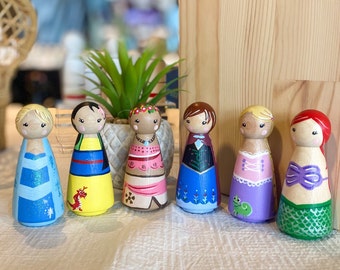 Princess Peg Dolls – Large 3.5” Hand-Painted Disney-Inspired Collectible Figurines, Gift for Kids & Fans