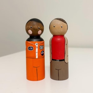 Carl Sagan & Mae Jemison Wooden Peg Doll Set | Scientist Gift | Space Exploration | Montessori Toy | Educational Gift for Kids and Adults