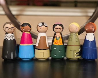 Hand Painted Women of Influence Peg Dolls: Montessori Learning Toys