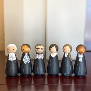 Female Supreme Court Justices Peg Dolls, RBG, dissent collar, lawyer gift, graduation gift, international womens day image 1