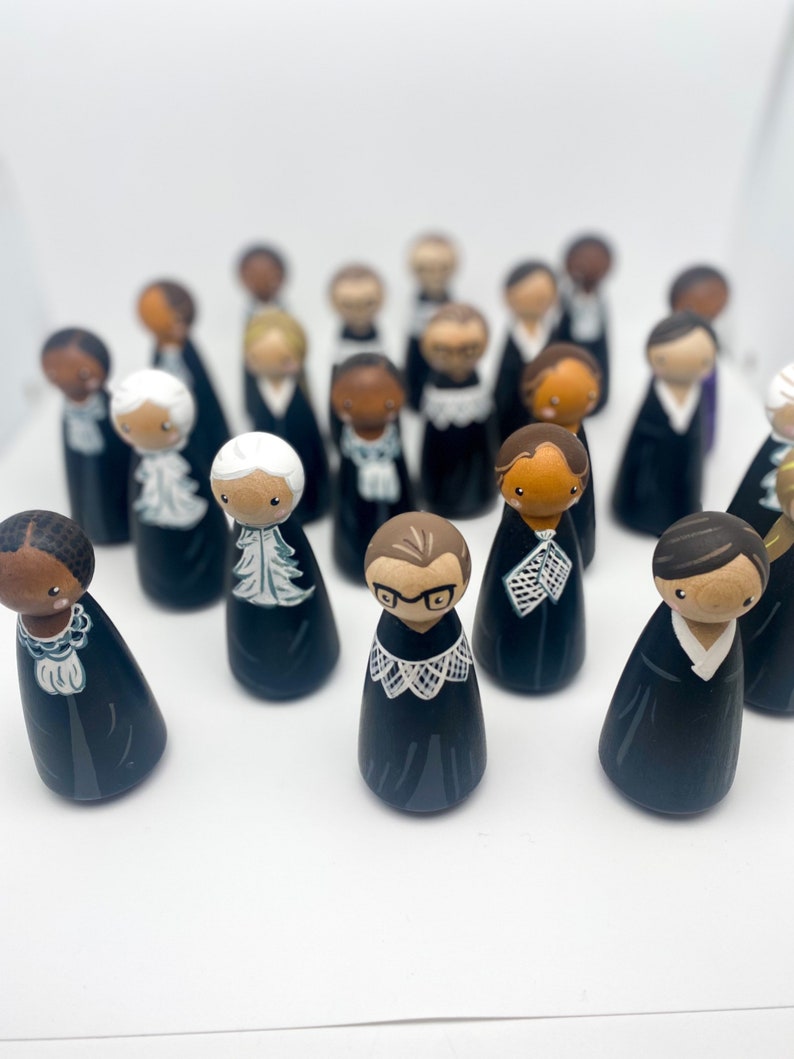 Female Supreme Court Justices Peg Dolls, RBG, dissent collar, lawyer gift, graduation gift, international womens day image 2