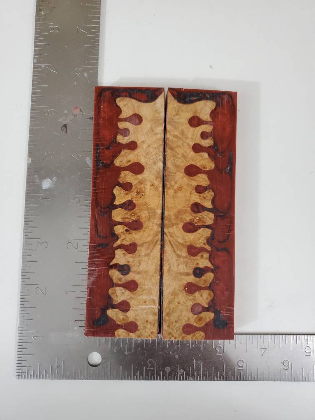 Knife Scales Resin Cast Hybrid Blank Red Blood Drip With Stabilized Maple Burl Pistol Gun Grips