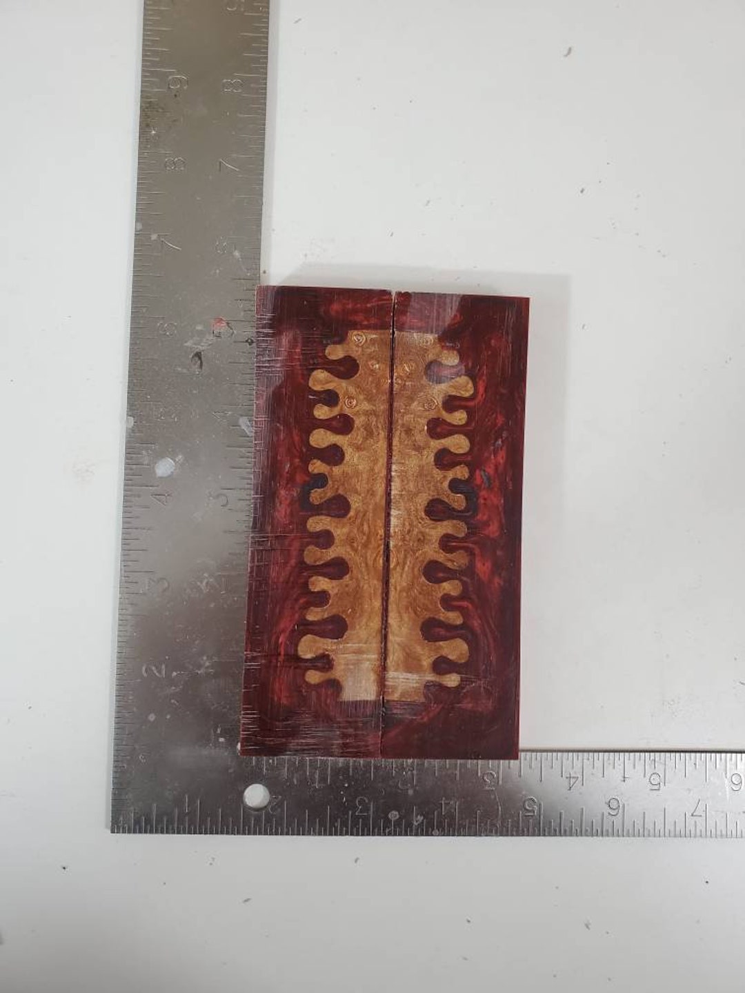 Knife Scales Resin Cast Hybrid Blank Red Blood Drip With Stabilized Maple Burl Pistol Gun Grips