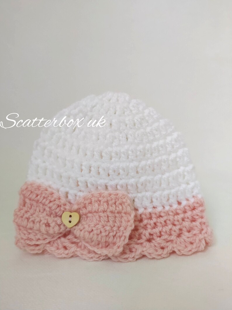baby coming home outfit baby beanie baby shower gift baby photo prop pink bow hat Crochet baby hat white and pink hat