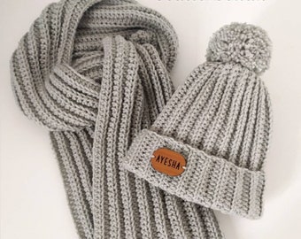 personalised hat & scarf set, more colours, winter scarf, toddler hat, newborn personalised winter hat, personalised winter scarf