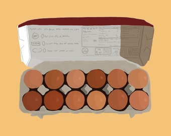 dibujo de cartón de huevos, descarga digital, arte de cocina, arte de comedor, Ilustración, dibujo digital, arte de comida, huevos