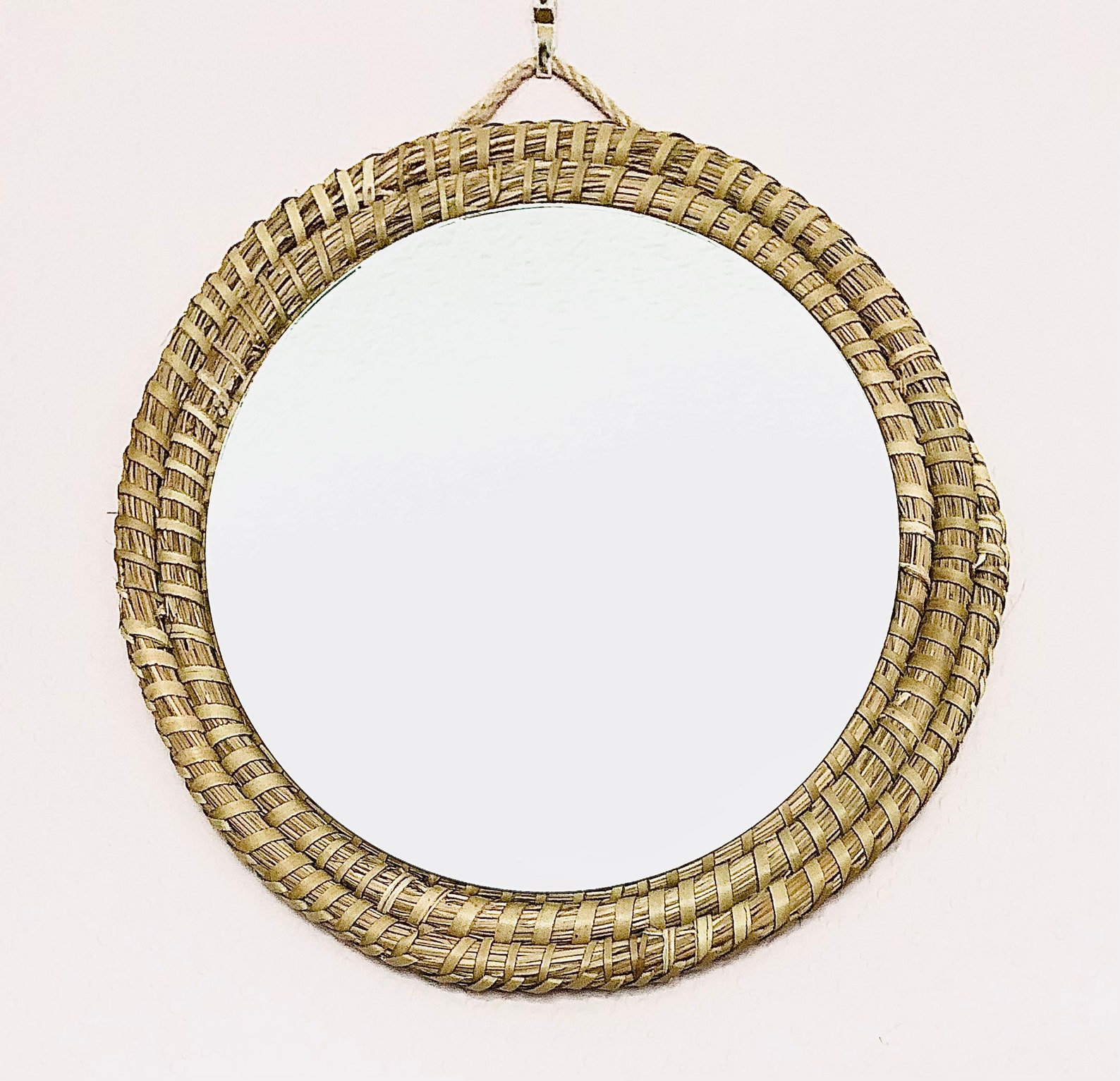 UpCycled Rattan Round Bathroom Wall Mirror Etsy
