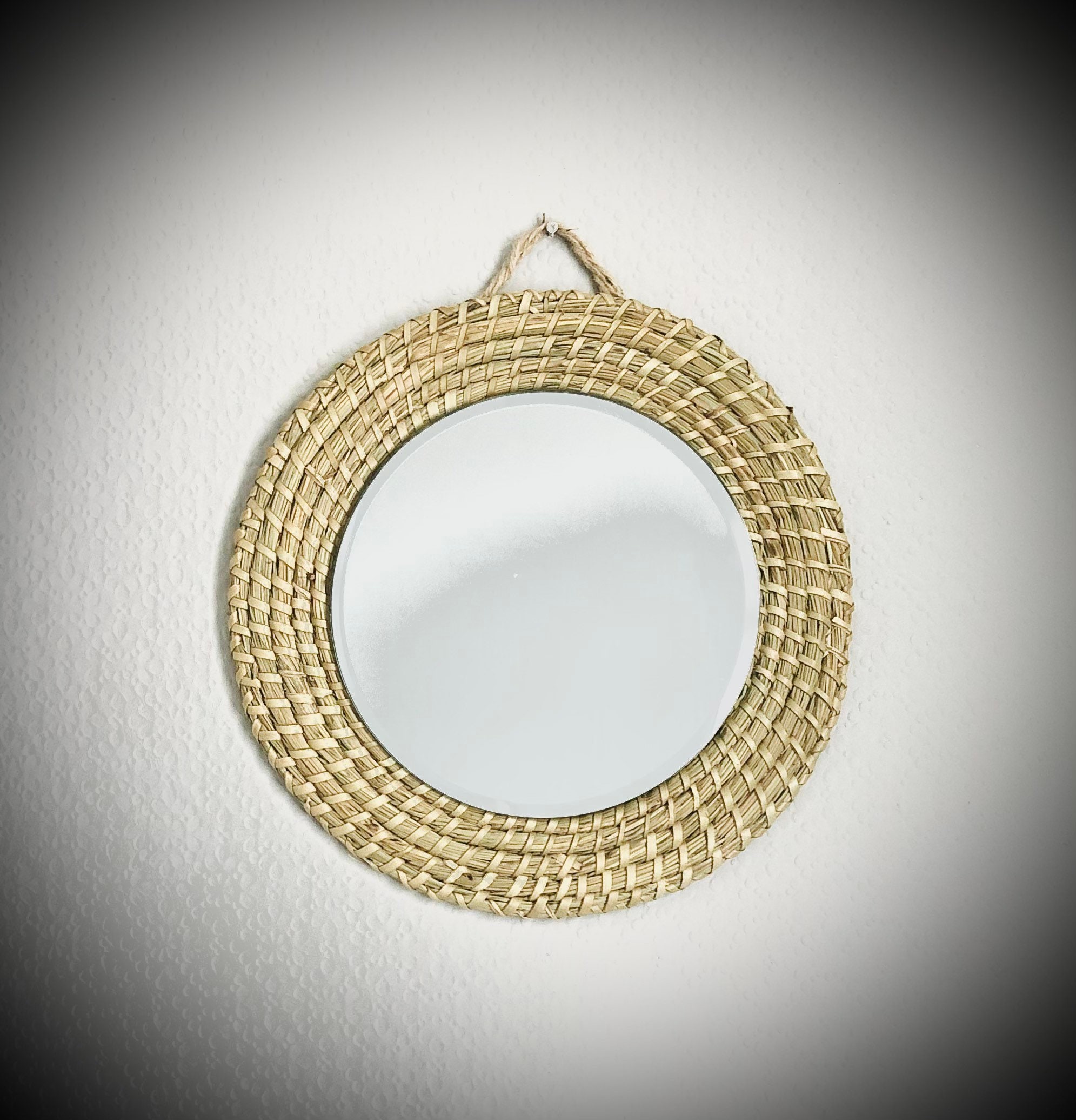 Up-Cycled Rattan Round Bathroom Wall Mirror | Etsy