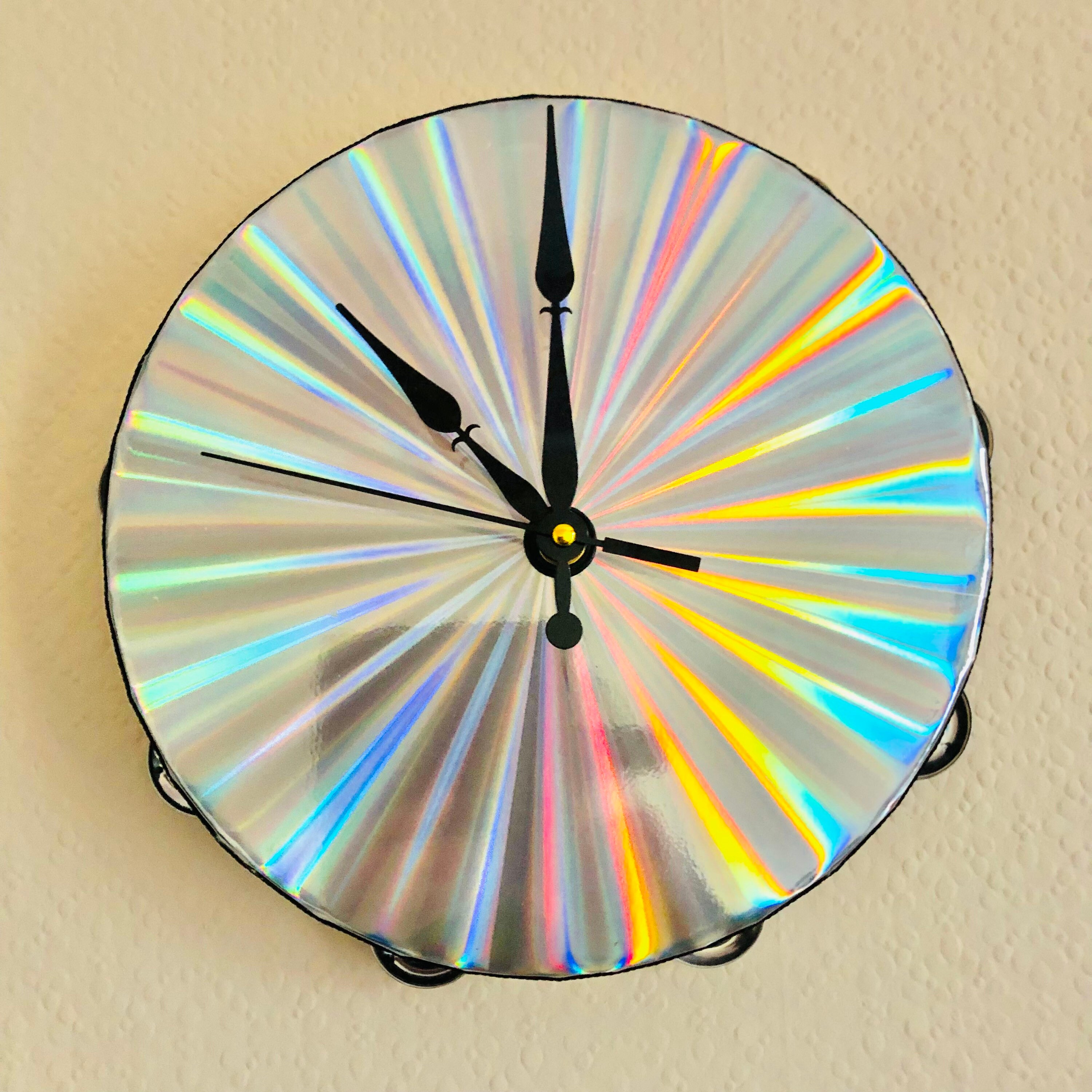 Quirky Rainbow Steampunk Tambourine Wall Clock Gift