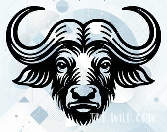 Büffelkopf SVG für Silhouette, Cricut, Drucken und Schneiden, Lasergravur, Vektorbild, Vinylschnittdatei, Büffel Clipart, Wildtier SVG, digital