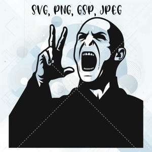 May include: Black and white vector graphic of a bald man with an open mouth and raised hand. The image includes the text "SVG, PNG, GSP, JPEG" at the top. The man is wearing a dark suit.
