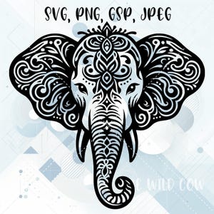 Intricate Elephant SVG for Silhouette, Cricut, Print and Cut, Laser Engrave, Vector Image, Vinyl Cut File, Elephant Clipart, Wildlife SVG